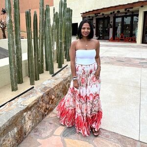 Free People Red and Cream Paisley Maxi Skirt